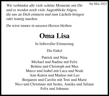 Traueranzeige von Lisa Liebler von Marbacher Zeitung