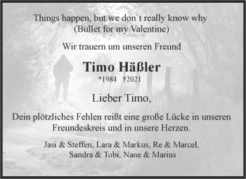 Traueranzeige von Timo Häßler von Marbacher Zeitung
