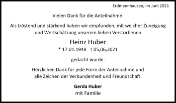 Traueranzeige von Heinz Huber von Marbacher Zeitung