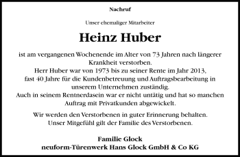Traueranzeige von Heinz Huber von Marbacher Zeitung