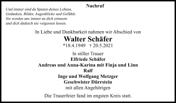 Traueranzeige von Walter Schäfer von Marbacher Zeitung