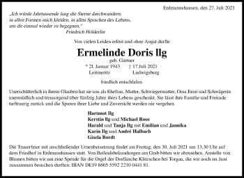 Traueranzeige von Ermelinde Doris llg von Marbacher Zeitung