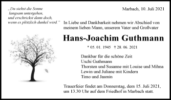 Traueranzeige von Hans-Joachim Guthmann von Marbacher Zeitung