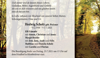 Traueranzeige von Hedwig Scholz von Marbacher Zeitung