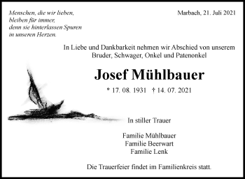 Traueranzeige von Josef Mühlbauer von Marbacher Zeitung