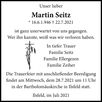 Traueranzeige von Martin Seitz von Marbacher Zeitung
