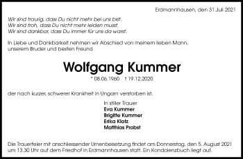 Traueranzeige von Wolfgang Kummer von Marbacher Zeitung
