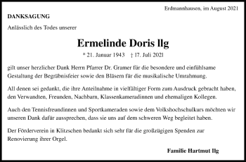 Traueranzeige von Ermelinde Doris llg von Marbacher Zeitung
