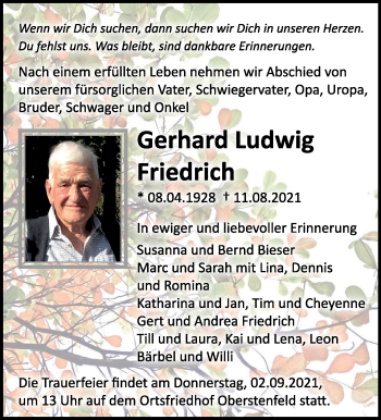 Traueranzeige von Gerhard Ludwig Friedrich von Marbacher Zeitung