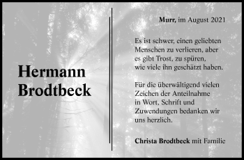 Traueranzeige von Hermann Brodtbeck von Marbacher Zeitung