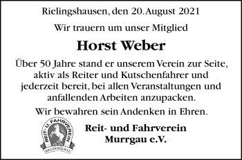 Traueranzeige von Horst Weber von Marbacher Zeitung