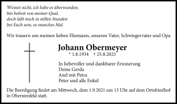Traueranzeige von Johann Obermeyer von Marbacher Zeitung