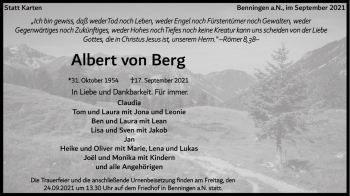 Traueranzeige von Albert von Berg von Marbacher Zeitung