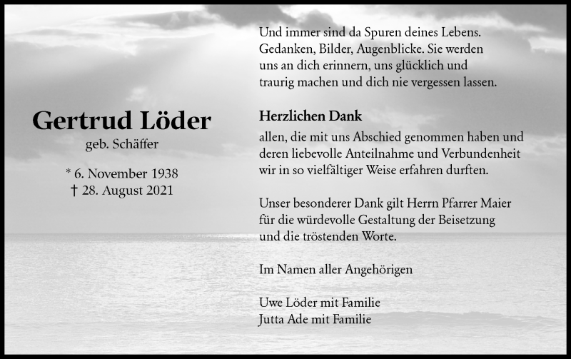  Traueranzeige für Gertrud Löder vom 30.09.2021 aus Marbacher Zeitung