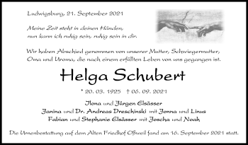 Traueranzeige von Helga Schubert von Marbacher Zeitung