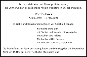 Traueranzeige von Rolf Bubek von Marbacher Zeitung
