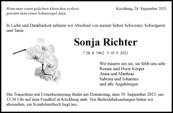 Traueranzeige von Sonja Richter von Marbacher Zeitung