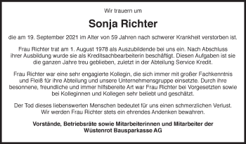 Traueranzeige von Sonja Richter von Marbacher Zeitung