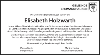 Traueranzeige von Elisabeth Holzwarth von Marbacher Zeitung