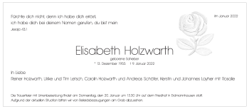 Traueranzeige von Elisabeth Holzwarth von Marbacher Zeitung