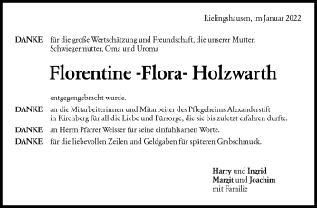 Traueranzeige von Florentine Holzwarth von Marbacher Zeitung
