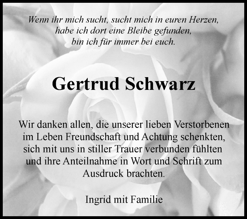  Traueranzeige für Gertrud Schwarz vom 12.01.2022 aus Marbacher Zeitung