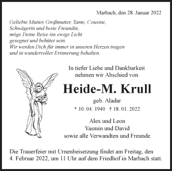 Traueranzeige von Heide-Maria Krull von Marbacher Zeitung