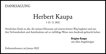 Traueranzeige von Herbert Kaupa von Marbacher Zeitung