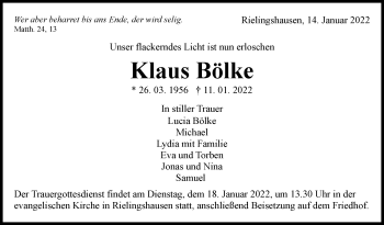 Traueranzeige von Klaus Bölke von Marbacher Zeitung