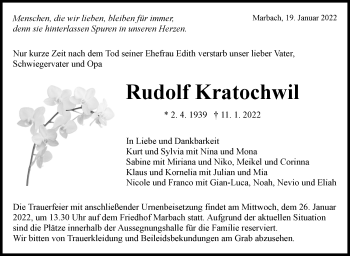 Traueranzeige von Rudolf Kratochwil von Marbacher Zeitung
