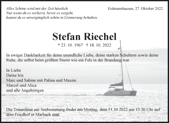 Traueranzeige von Stefan Riechel von Marbacher Zeitung