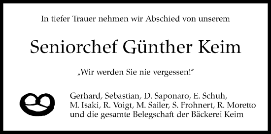 Traueranzeige von Günther Keim von Marbacher Zeitung