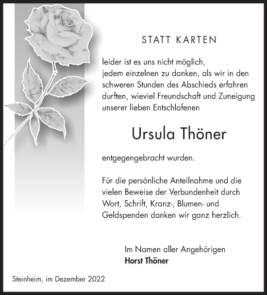 Traueranzeige von Ursula Thöner von Marbacher Zeitung