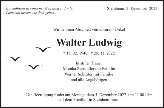 Traueranzeige von Walter Ludwig von Marbacher Zeitung