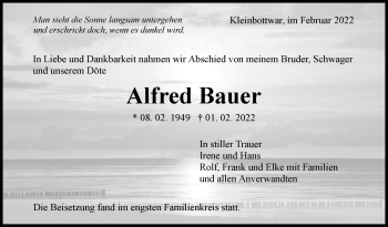 Traueranzeige von Alfred Bauer von Marbacher Zeitung