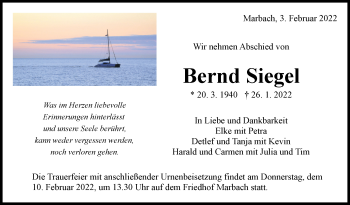 Traueranzeige von Bernd Siegel von Marbacher Zeitung