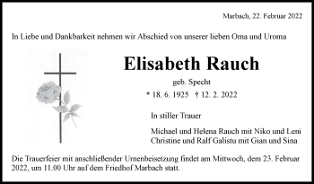Traueranzeige von Elisabeth Rauch von Marbacher Zeitung