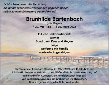 Traueranzeige von Brunhilde Bartenbach von Marbacher Zeitung