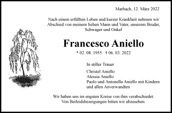 Traueranzeige von Francesco Aniello von Marbacher Zeitung