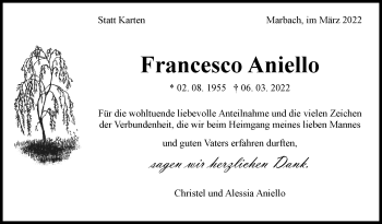 Traueranzeige von Francesco Aniello von Marbacher Zeitung