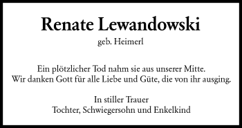 Traueranzeige von Renate Lewandowski von Marbacher Zeitung