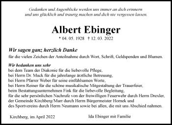 Traueranzeige von Albert Ebinger von Marbacher Zeitung