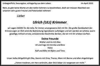 Traueranzeige von Ulrich Krimmer von Marbacher Zeitung