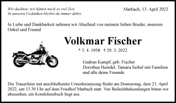Traueranzeige von Volkmar Fischer von Marbacher Zeitung