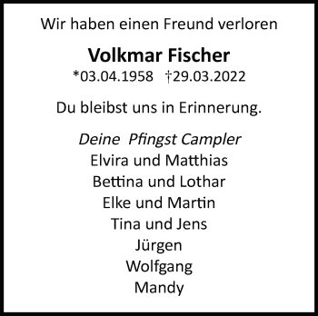 Traueranzeige von Volkmar Fischer von Marbacher Zeitung