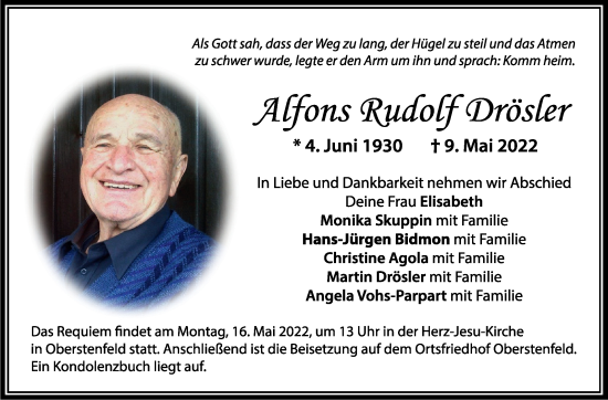 Traueranzeige von Alfons Rudolf Drösler von Marbacher Zeitung