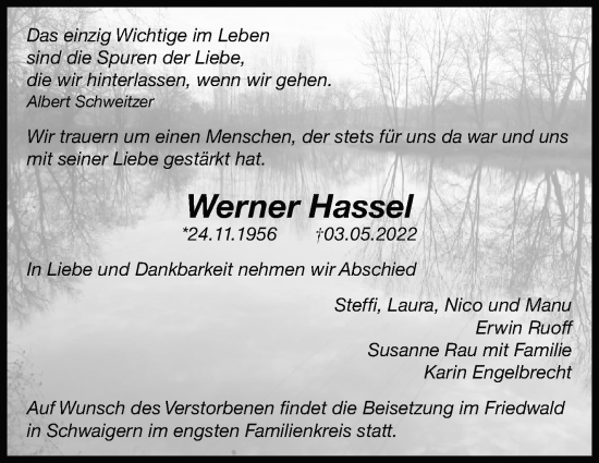 Traueranzeige von Werner Hassel von Marbacher Zeitung
