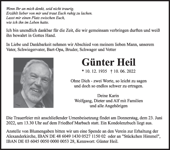 Traueranzeige von Günter Heil von Marbacher Zeitung