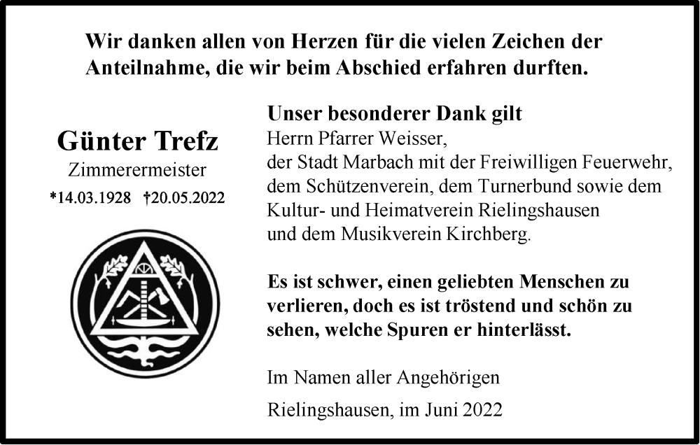  Traueranzeige für Günter Trefz vom 17.06.2022 aus Marbacher Zeitung