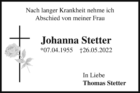 Traueranzeige von Johanna Stetter von Marbacher Zeitung